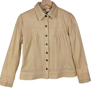 CHICOS FAUX LEATHER Jacket With Intricate Perforated Design Size 8